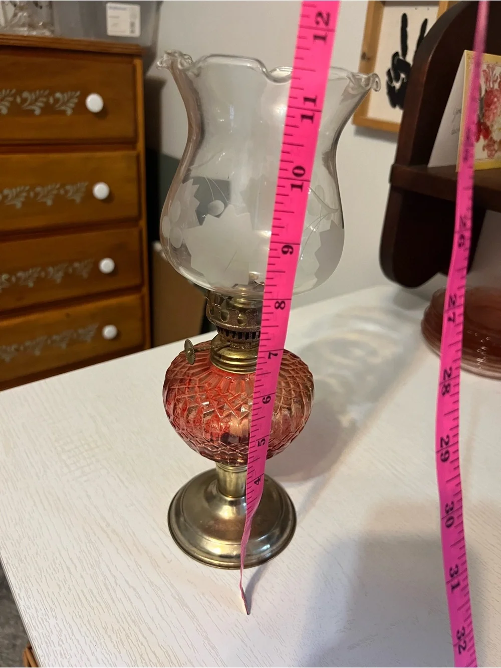 Red Glass Oil Lantern with Brass Accents - Home Accents